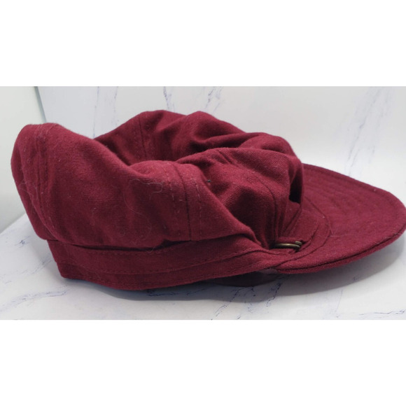 Woman's Classic Maroon Red Cloth Beret Hat Cap - Picture 4 of 9